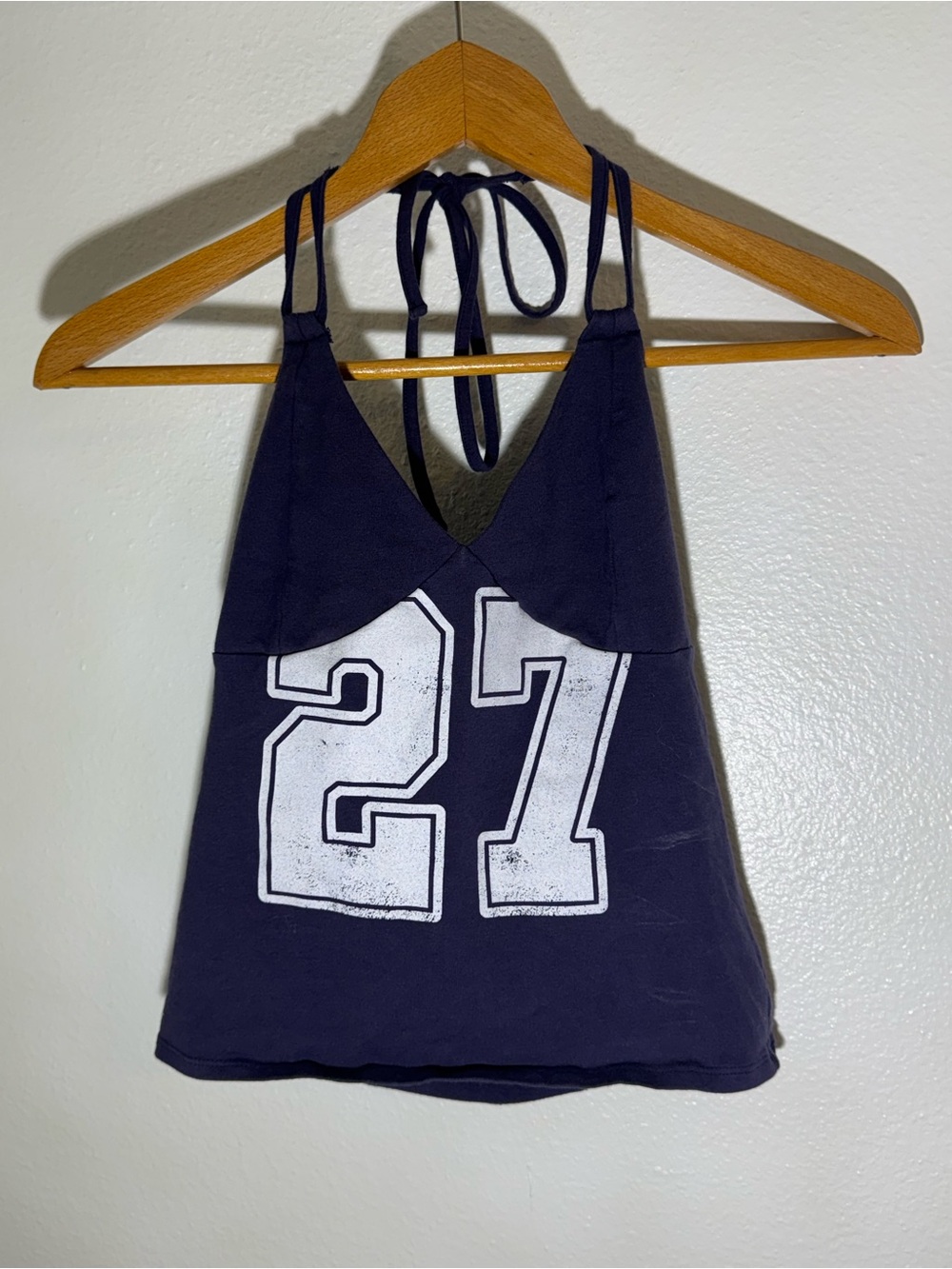Navy Halter Tank Top with White '27' Graphic